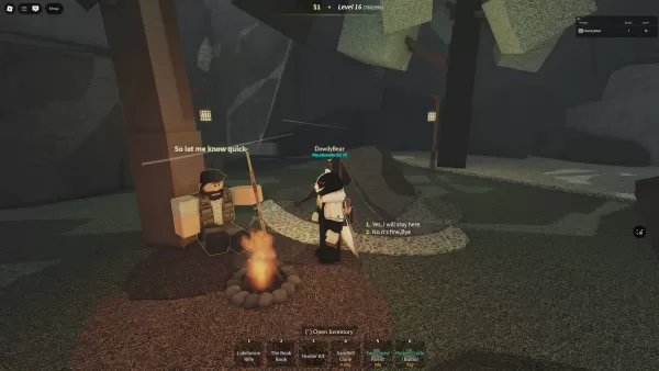 A Beaks player is talking to the Camper NPC