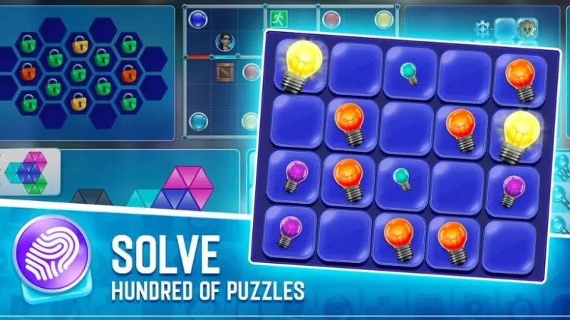 Une capture d'écran d'un puzzle de mélange et de correspondance dans les mystères de Puzzletown montrant un simple mélange d'ampoules correspondant
