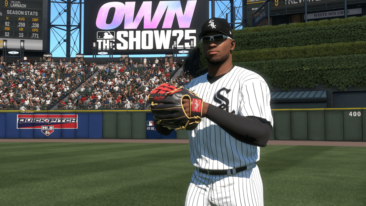 Luis Robert in MLB The Show 25 as part of an article about the base hit to right field bug.