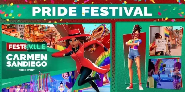 Carmen Sandiego präsentiert Outfit in Regenbogenfarben