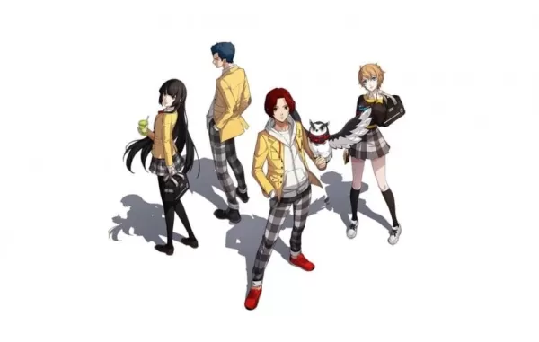 A group of students from Persona 5: The Phantom X wearing bright yellow jackets