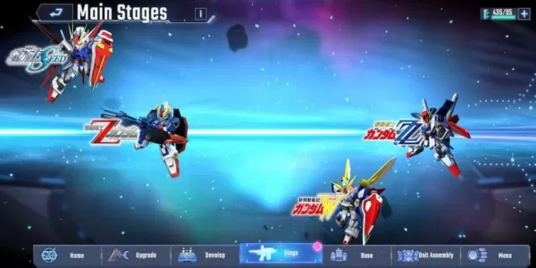 Une capture d'écran de l'action dans G Gundam Eternal montrant les robots géants dans l'espace profond