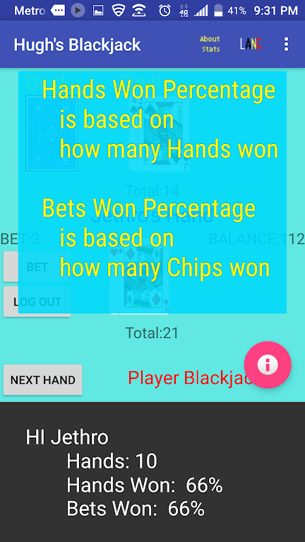 Hugh's Blackjack 螢幕截圖 1