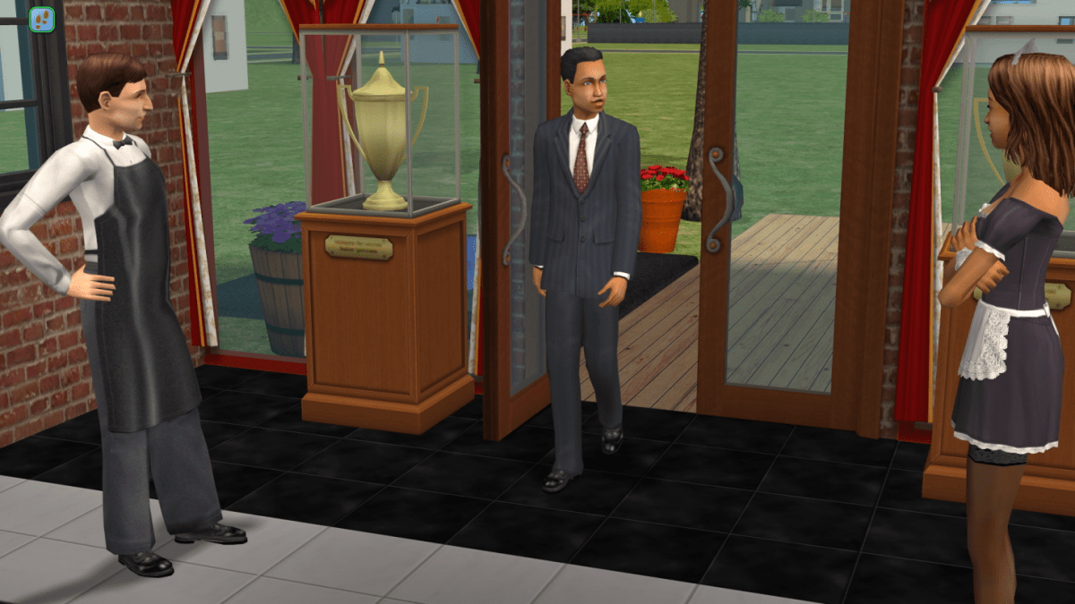 ตัวละครที่เดินเข้าไปในร้านอาหารใน The Sims 2 เป็นส่วนหนึ่งของบทความเกี่ยวกับกลโกง