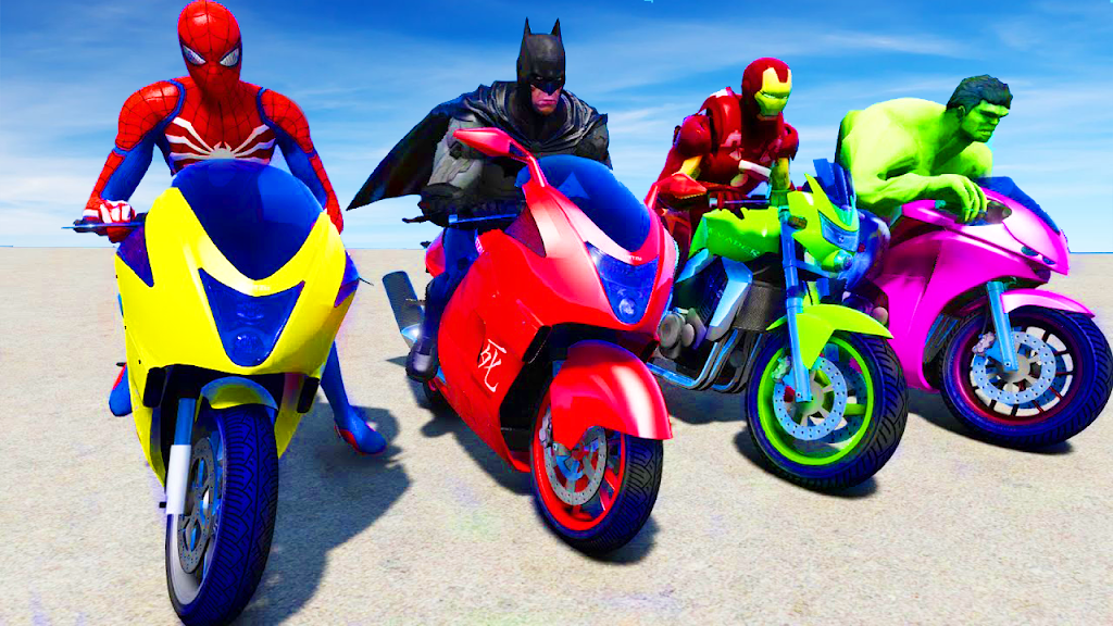 Superhero Bike Stunt Games 3D ဖန်သားပြင်ဓာတ်ပုံ 0