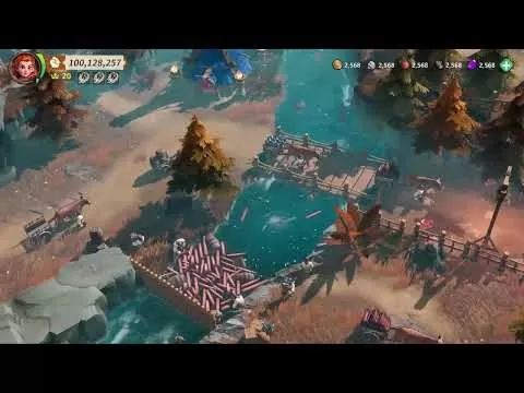 《命运战争》游戏截图，展示部落定居点与角色管理