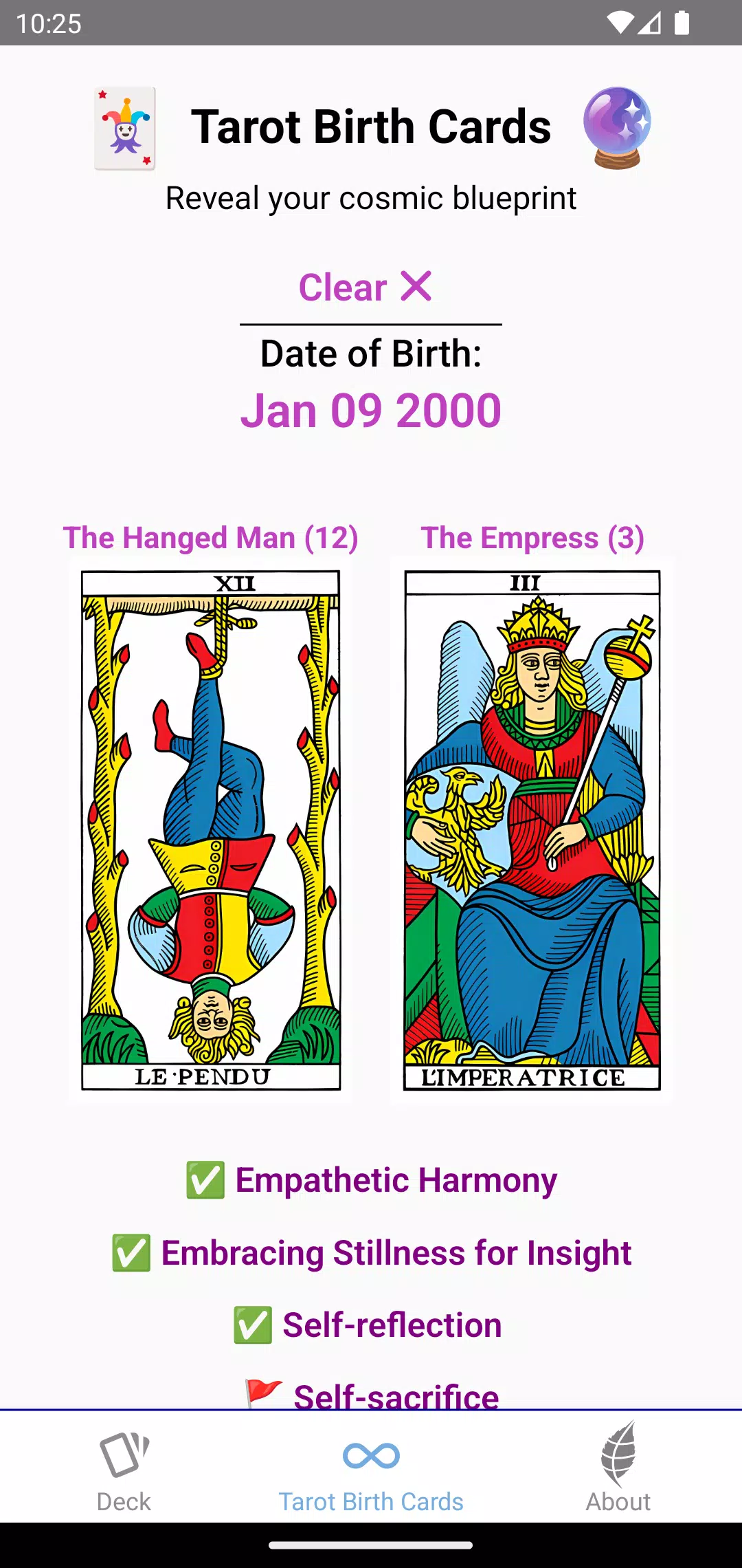Tarot Birth Cards Captura de pantalla 2