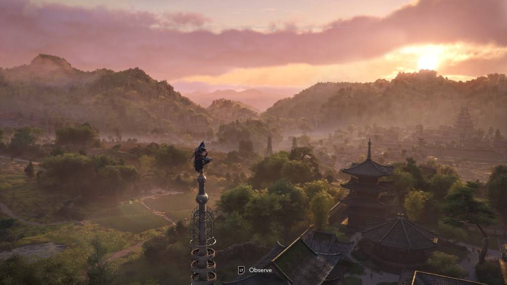 Naoe observant le paysage dans Assassin